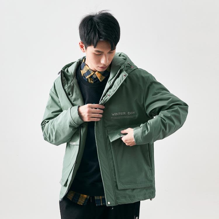 拓路者潮牌工裝大口袋男式棉服防風連帽拉鍊加厚外套保暖-細節圖3