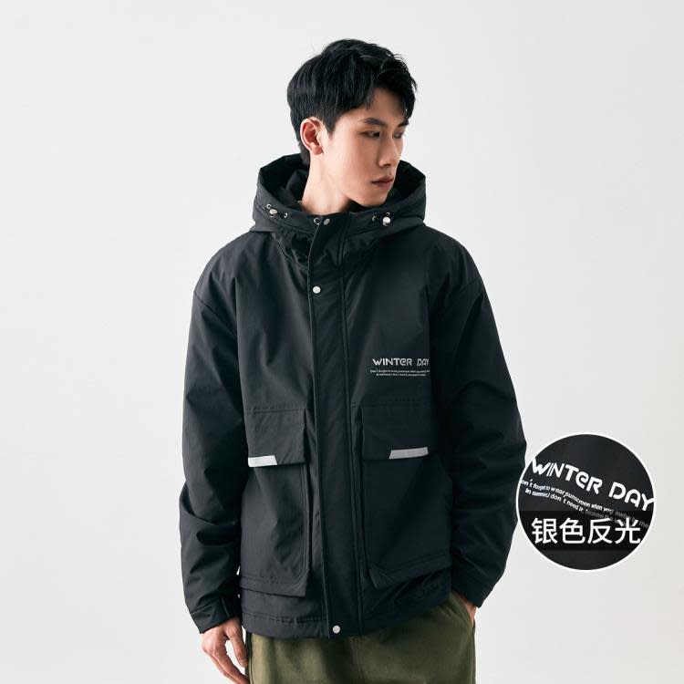 拓路者潮牌工裝大口袋男式棉服防風連帽拉鍊加厚外套保暖-細節圖7
