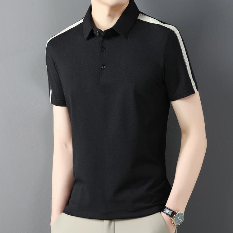短袖T恤 2023夏季新款冰絲男士polo衫正韓休閒撞色翻領t恤上衣男-細節圖8