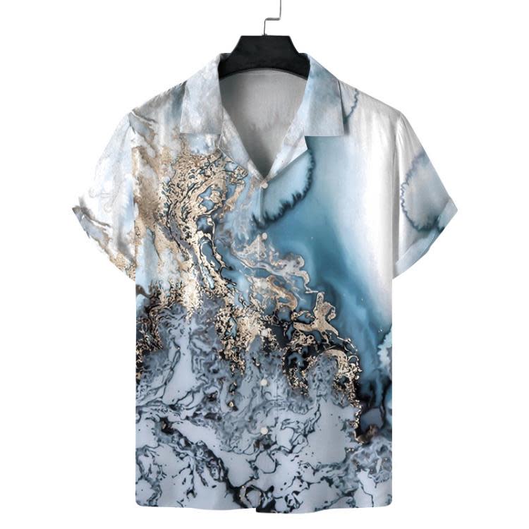 襯衫 2023新款古巴領夏季男士短袖印花夏威夷海邊渡假休閒-細節圖4