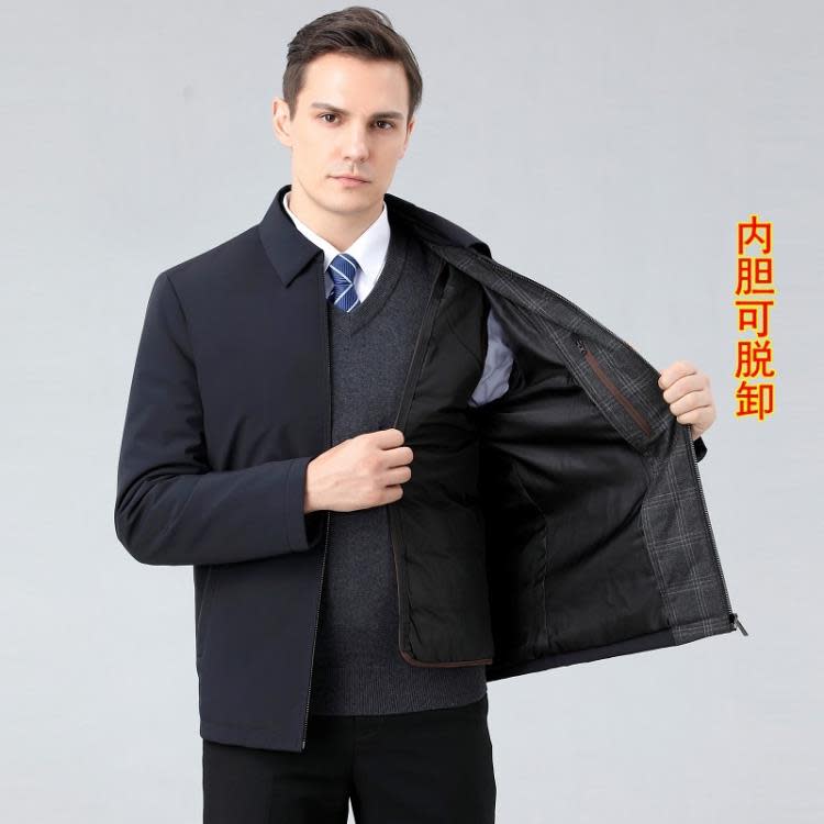 品牌新款輕薄羽絨服男秋冬季中年爸爸裝短款商務休閒夾克男士外套-細節圖3