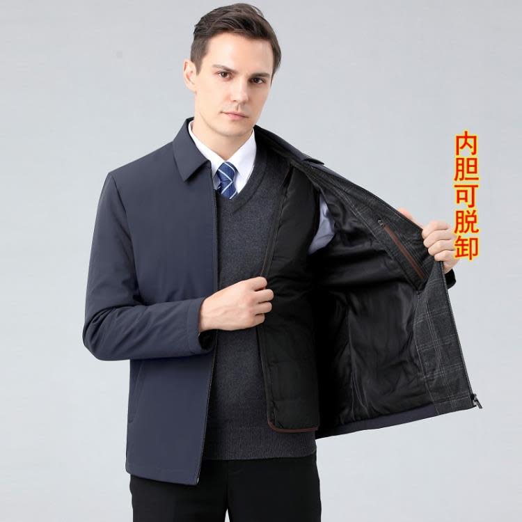 品牌新款輕薄羽絨服男秋冬季中年爸爸裝短款商務休閒夾克男士外套-細節圖4