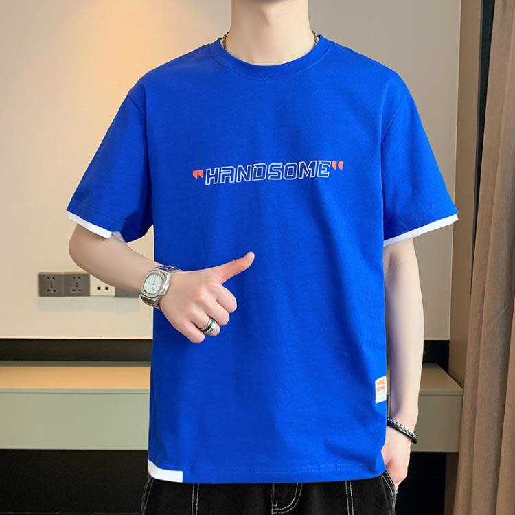 短袖T恤 五分袖t恤男生2023夏季圓領大碼體恤吸汗半袖潮牌純棉男士-細節圖9