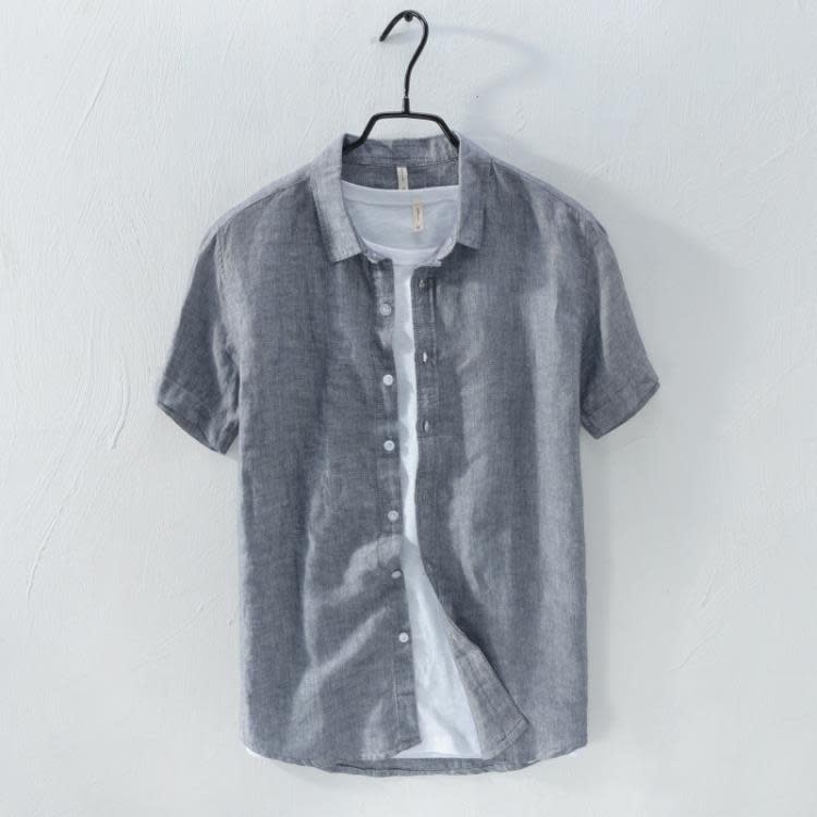 723 729日系簡約型純色寸衣男士休閒棉麻寬松長袖襯衫男 一件代髮-細節圖6