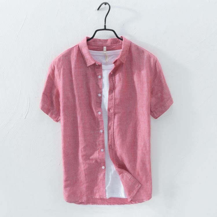 723 729日系簡約型純色寸衣男士休閒棉麻寬松長袖襯衫男 一件代髮-細節圖8