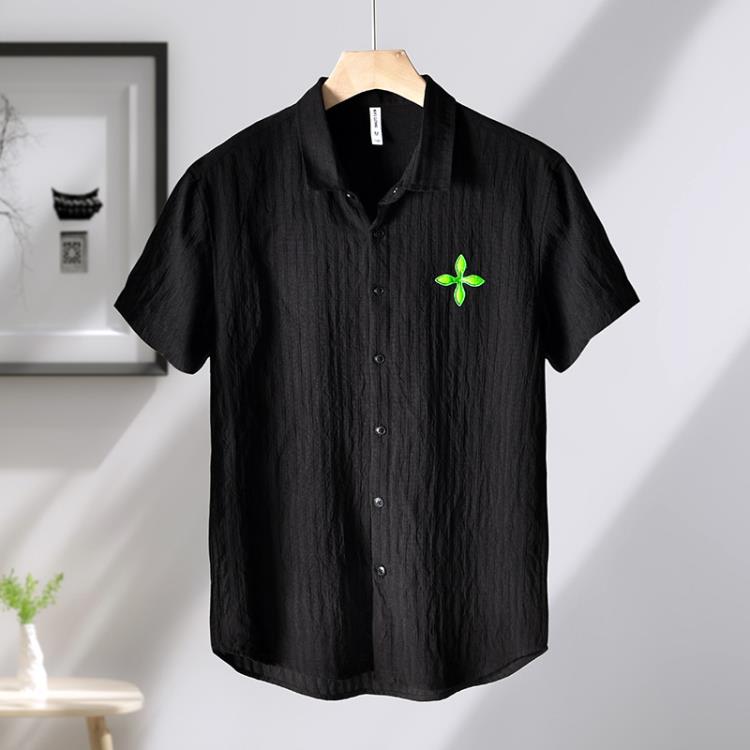 L943夏季男士防曬外穿襯衫百搭潮流時尚外套上衣寬松純色刺繡薄款-細節圖3