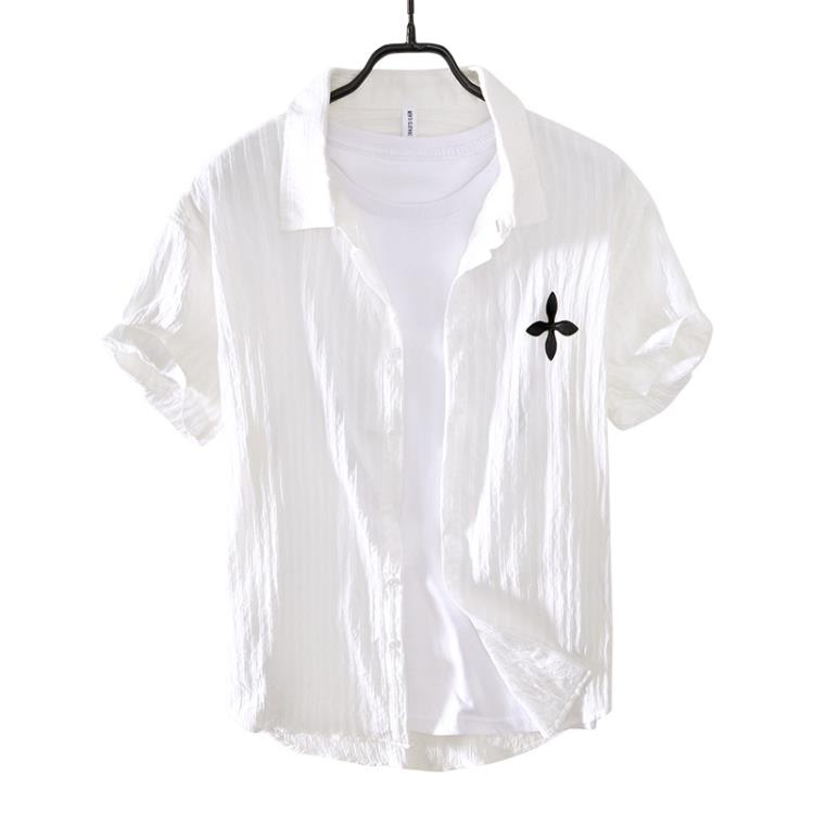 L943夏季男士防曬外穿襯衫百搭潮流時尚外套上衣寬松純色刺繡薄款-細節圖4