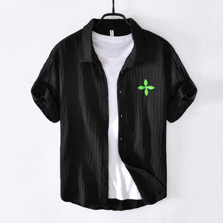 L943夏季男士防曬外穿襯衫百搭潮流時尚外套上衣寬松純色刺繡薄款-細節圖6