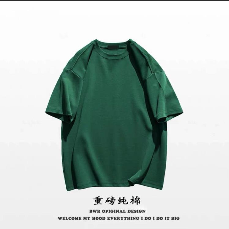 高端320g重磅精梳棉美式圓領男T恤男女 大版型大碼夏季潮流打底衫-細節圖6