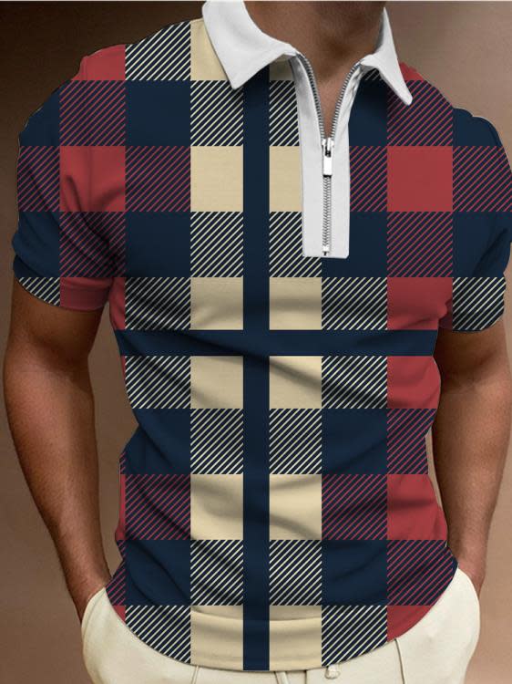 短袖polo衫 新款eBay3D幾何數碼印花男式POLO拉鍊衫-細節圖6