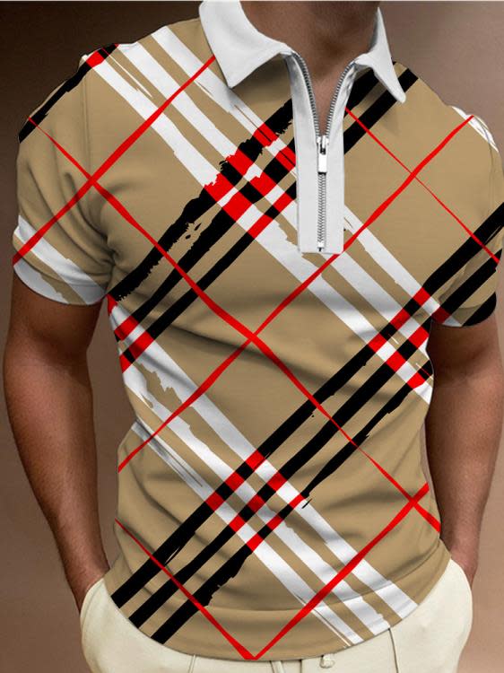 短袖polo衫 新款eBay3D幾何數碼印花男式POLO拉鍊衫-細節圖8