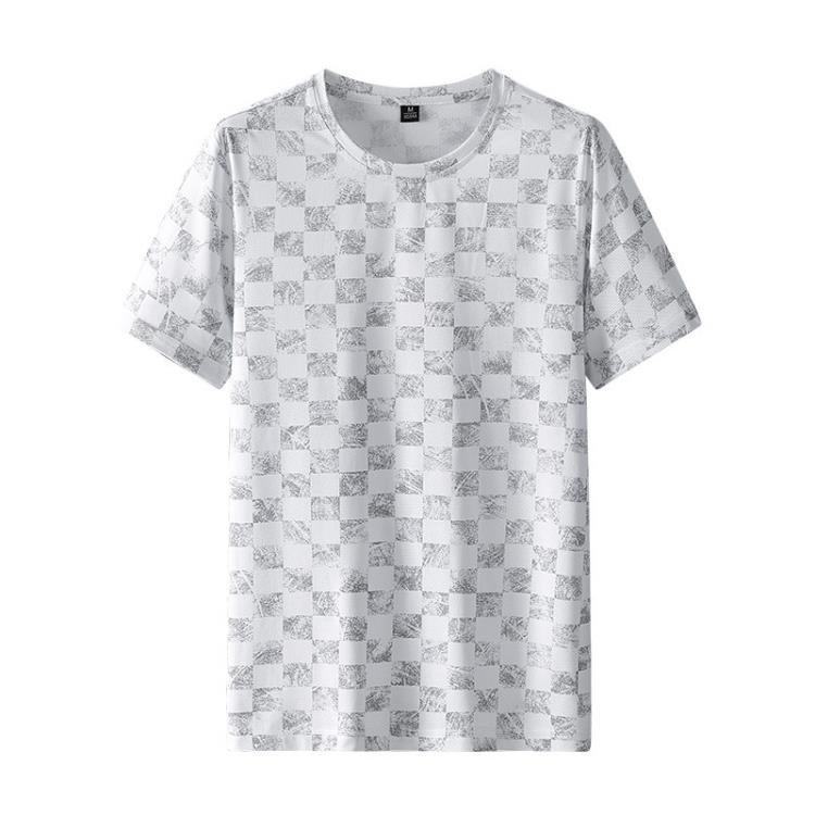 短袖T恤 冰絲男士夏季t恤莫代爾冰感薄款體恤白色印花速干半袖上衣服-細節圖3