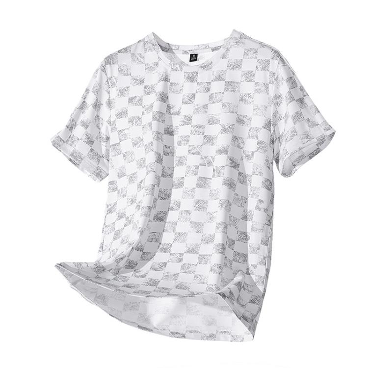 短袖T恤 冰絲男士夏季t恤莫代爾冰感薄款體恤白色印花速干半袖上衣服-細節圖5