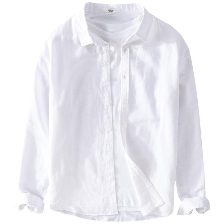 襯衫 男裝新品棉麻長袖白色文藝百搭休閒百搭青年亞麻襯衣9206-細節圖5