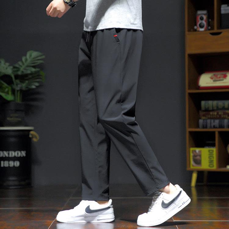 九分褲男夏季冰絲運動男褲薄款男生速干長褲寬松大碼肥佬休閒褲子-細節圖9