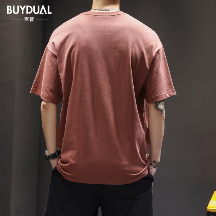 短袖T恤 夏季壓花男潮牌美式寬松大碼棉質上衣潮流ins印花半袖體恤-細節圖4