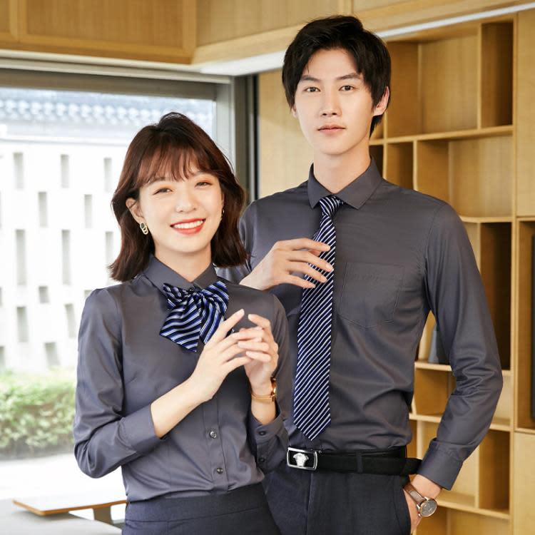男女同款襯衫正裝職業套裝長袖襯衣制服裝企業工作服秋季訂製logo-細節圖2