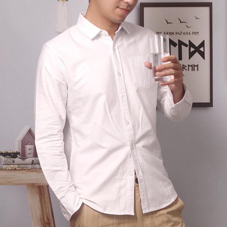 襯衫 春秋季新款男裝休閒寬松棉男士牛津紡方領長袖襯衣男上衣9315-細節圖6