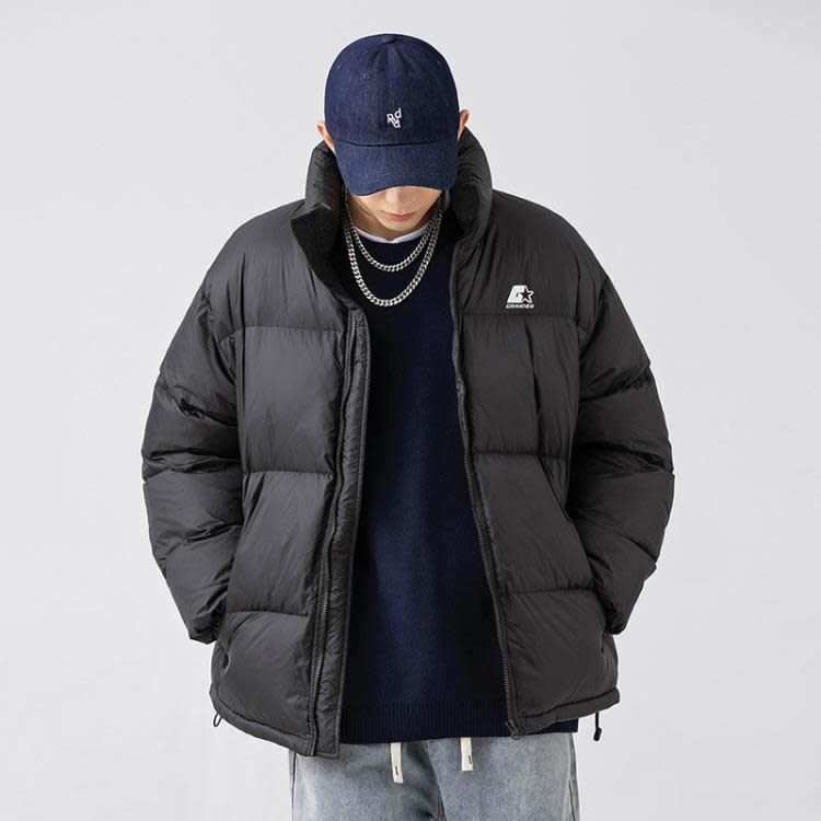 韓路日系男裝 冬季新款羽絨服男女情侶裝潮牌印花加厚面包服外套-細節圖2