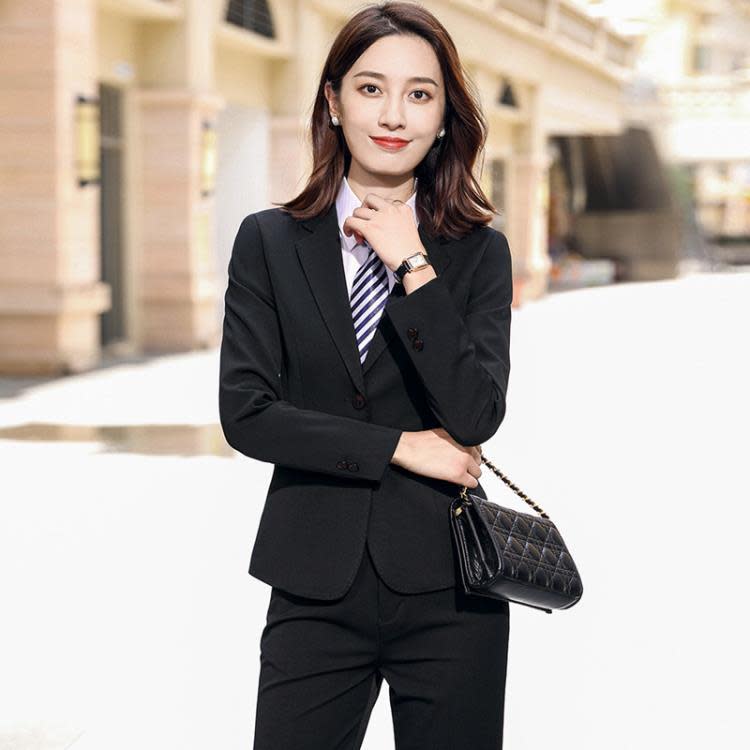 深灰色西裝套裝三件套正韓氣質修身售樓部置業顧問工作服銷售工裝-細節圖3
