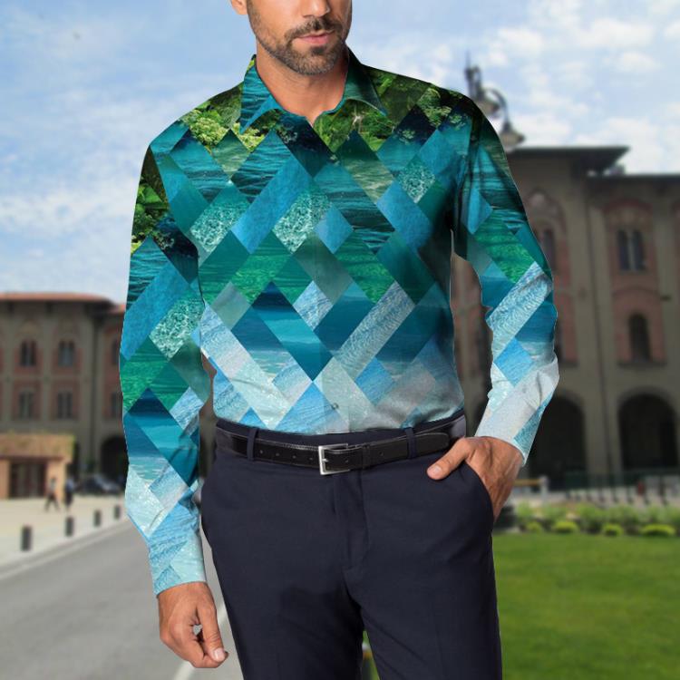 襯衫 2023春新款貨源男士歐碼3D印花夏威夷長袖薄款上衣男-細節圖3