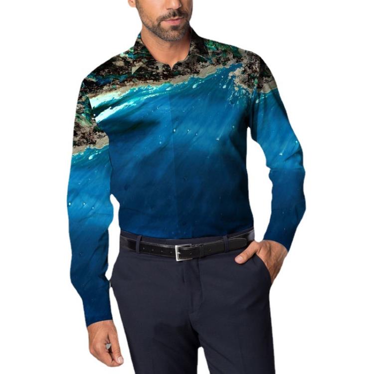 襯衫 2023春新款貨源男士歐碼3D印花夏威夷長袖薄款上衣男-細節圖5