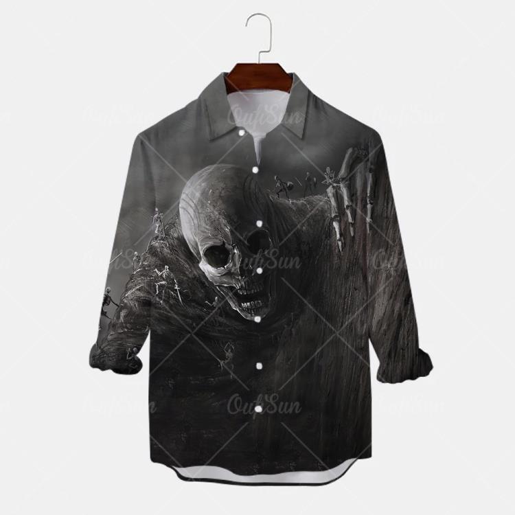 熱賣恐怖騎士3D長袖襯衫印花長袖夏威夷寬松大碼襯衫男花襯衫-細節圖3