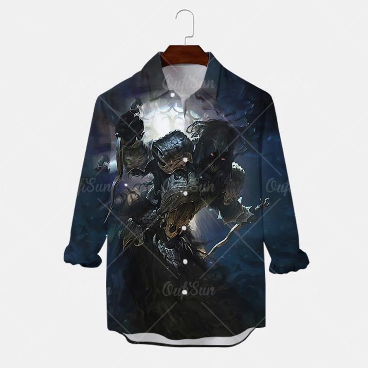 熱賣恐怖騎士3D長袖襯衫印花長袖夏威夷寬松大碼襯衫男花襯衫-細節圖4