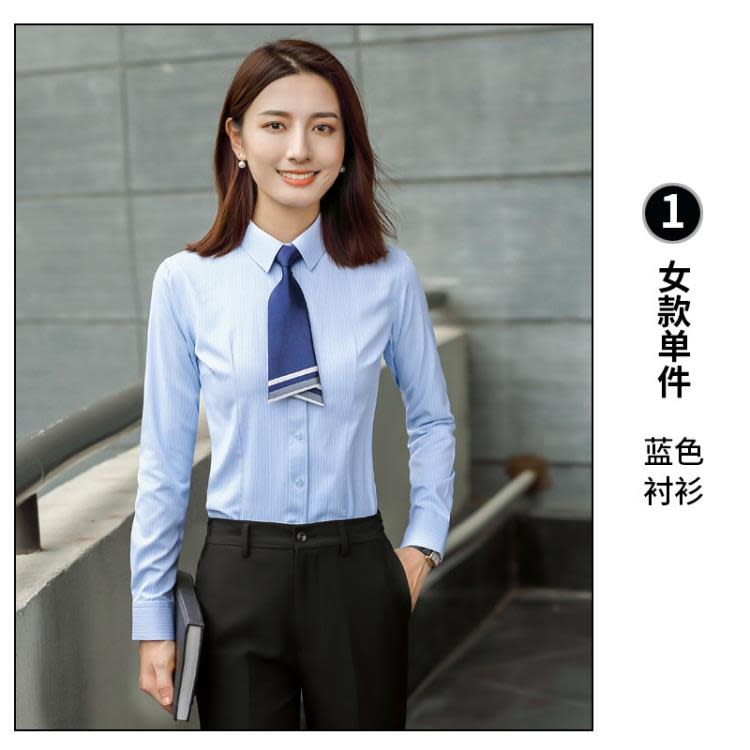商務暗條紋女長袖襯衫套裝公司工裝男女職業4S店售樓部工作服刺繡-細節圖9