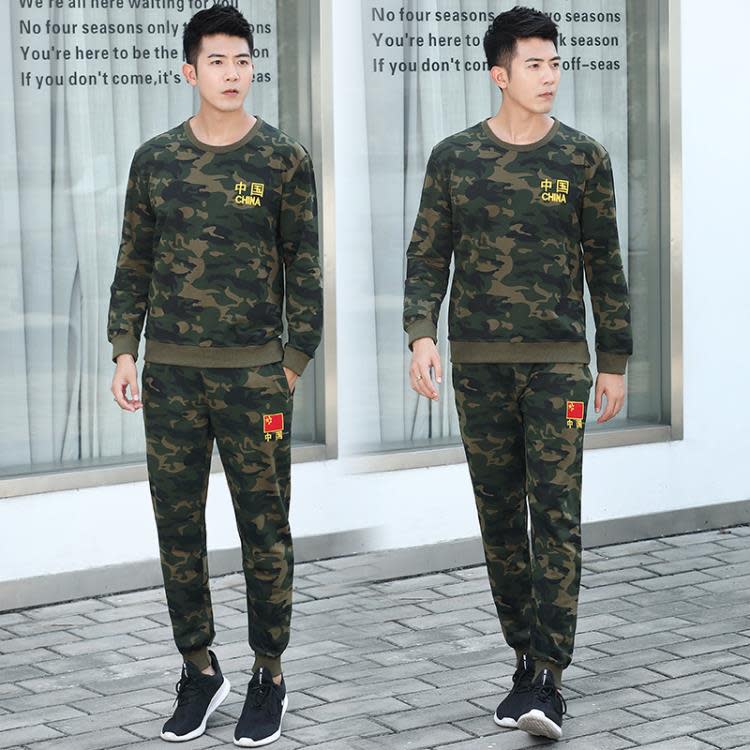 迷彩休閒圓領男士衛衣T恤套裝寬松運動打底套裝軍迷男式訓練服裝-細節圖6