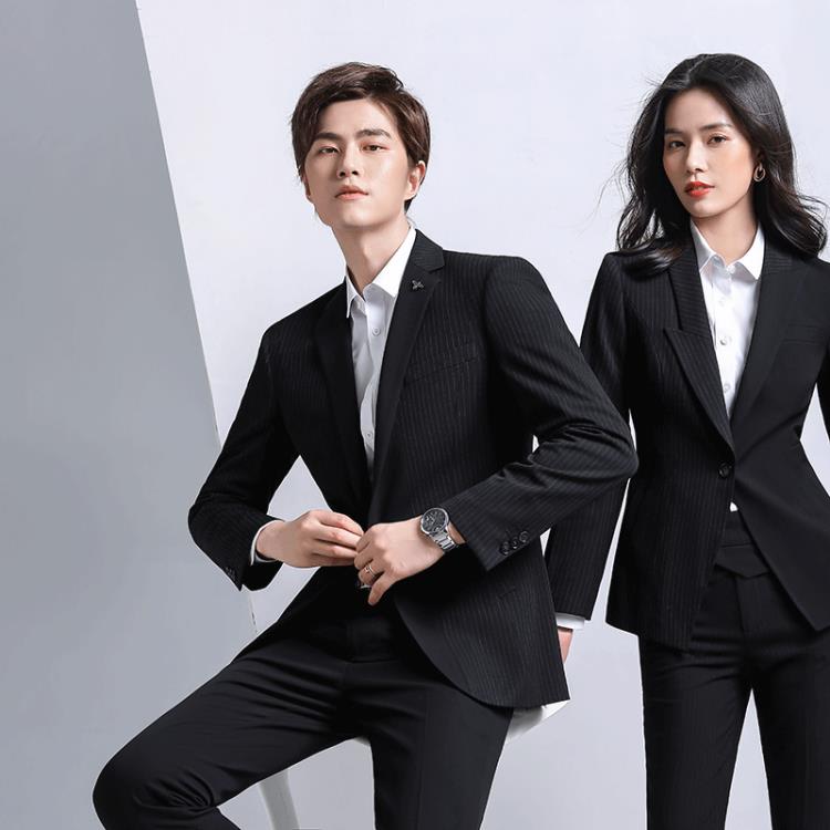 深灰色西服女套褲三件套男女職業裝同款套裝商務正裝售樓部工作服-細節圖4