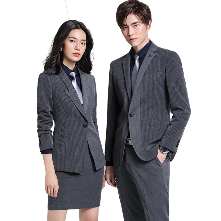 深灰色西服女套褲三件套男女職業裝同款套裝商務正裝售樓部工作服-細節圖5