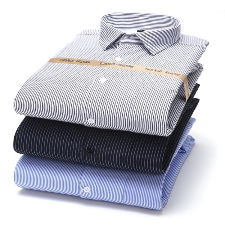 襯衫 新款加絨保暖男中年條紋男爸爸襯衣時尚男裝保暖上衣復合-細節圖3