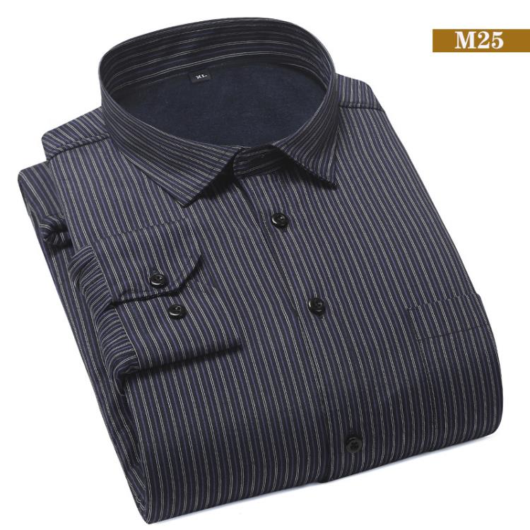 襯衫 新款加絨保暖男中年條紋男爸爸襯衣時尚男裝保暖上衣復合-細節圖4