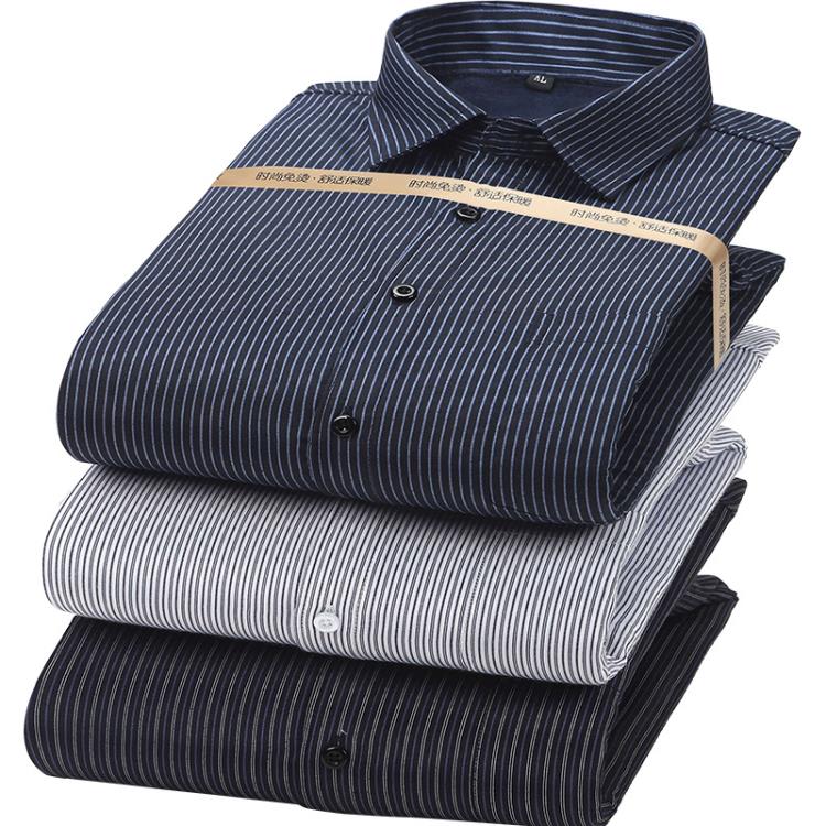 襯衫 新款加絨保暖男中年條紋男爸爸襯衣時尚男裝保暖上衣復合-細節圖5