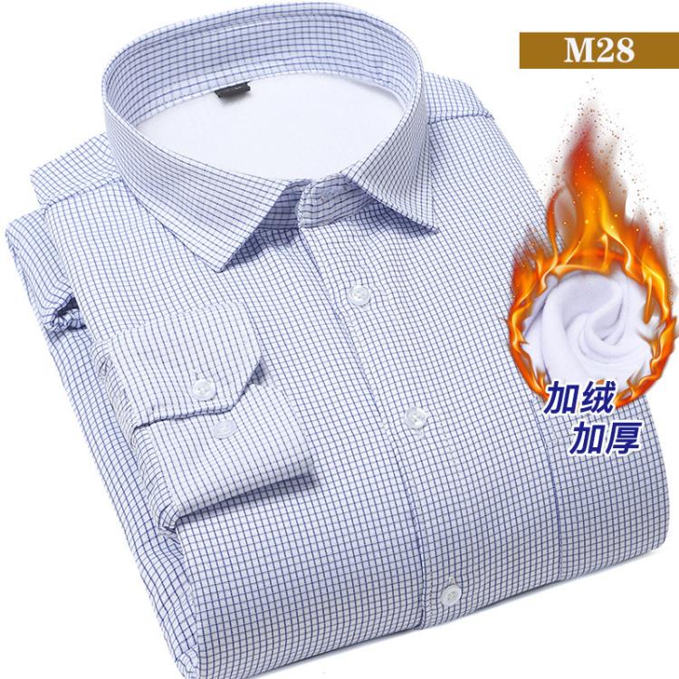 襯衫 新款加絨保暖男中年條紋男爸爸襯衣時尚男裝保暖上衣復合-細節圖9