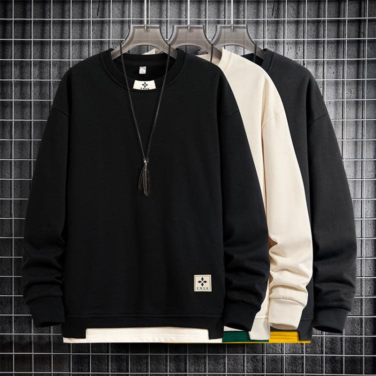 衛衣 春秋潮牌圓領男士新款長袖學生上衣打底衫套頭休閒寬松男-細節圖4