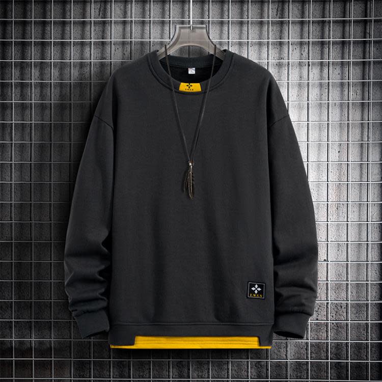 衛衣 春秋潮牌圓領男士新款長袖學生上衣打底衫套頭休閒寬松男-細節圖7