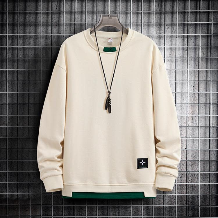 衛衣 春秋潮牌圓領男士新款長袖學生上衣打底衫套頭休閒寬松男-細節圖8