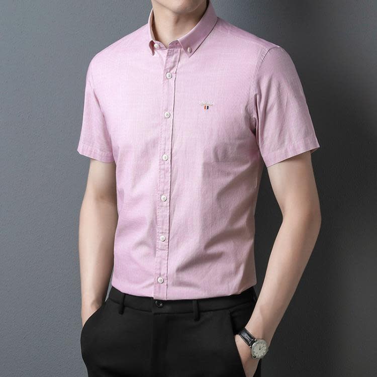 襯衫 2023夏季新款上新純棉男裝短袖翻領條紋細格輕商務青年通勤款-細節圖4