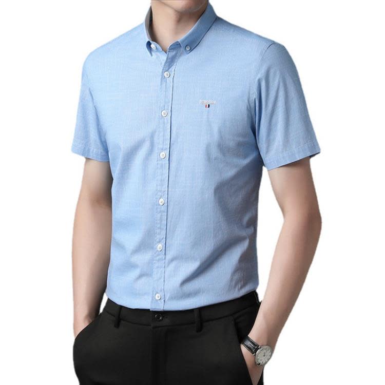 襯衫 2023夏季新款上新純棉男裝短袖翻領條紋細格輕商務青年通勤款-細節圖5