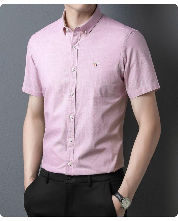 襯衫 2023夏季新款上新純棉男裝短袖翻領條紋細格輕商務青年通勤款-細節圖7