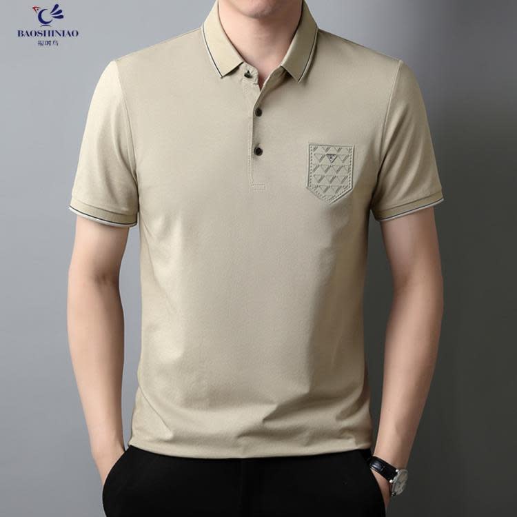 短袖T恤 正韓夏季桑蠶絲t恤男polo衫2023潮流舒適薄款凹凸男士半袖-細節圖2