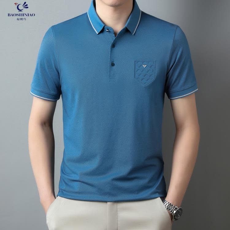 短袖T恤 正韓夏季桑蠶絲t恤男polo衫2023潮流舒適薄款凹凸男士半袖-細節圖6