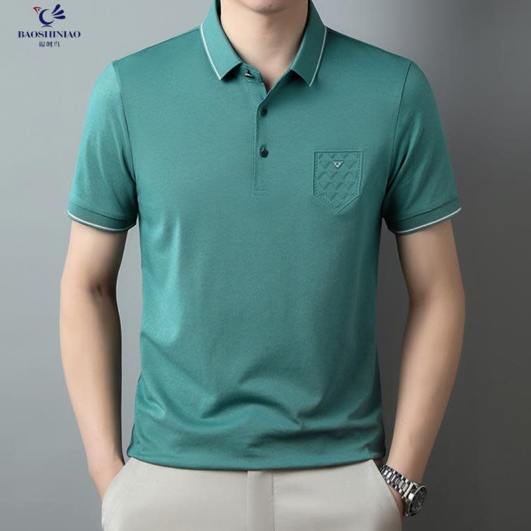 短袖T恤 正韓夏季桑蠶絲t恤男polo衫2023潮流舒適薄款凹凸男士半袖-細節圖8