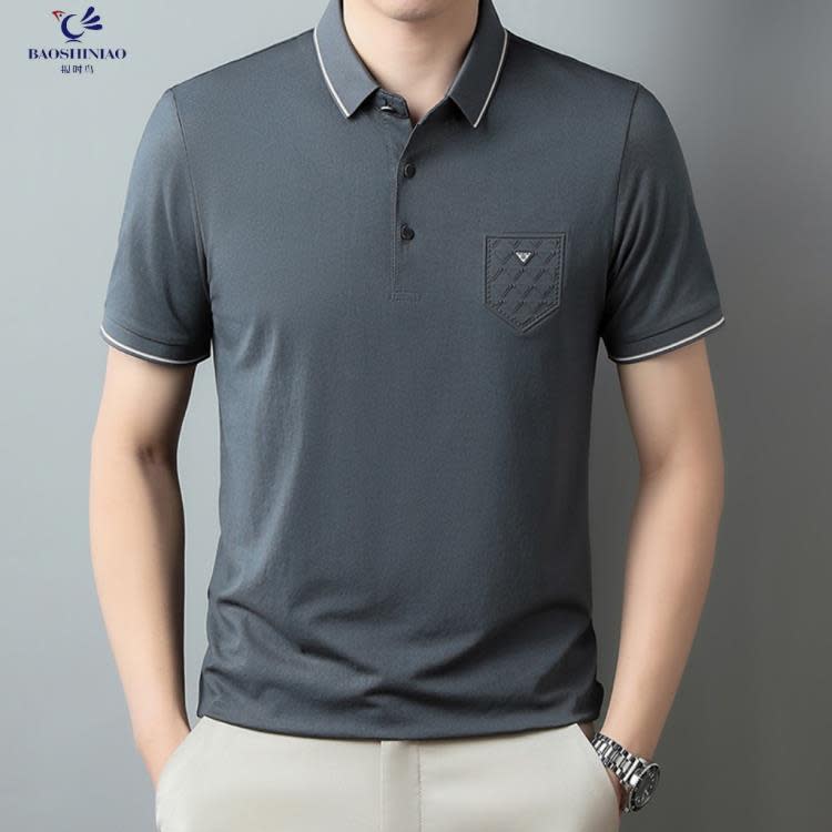 短袖T恤 正韓夏季桑蠶絲t恤男polo衫2023潮流舒適薄款凹凸男士半袖-細節圖9