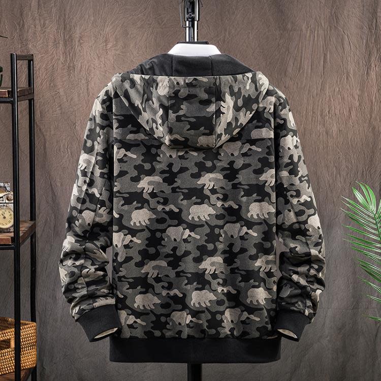 衛衣 男士外套春秋季正韓潮流連帽寬松加肥加大碼男裝休閒迷彩上衣-細節圖2