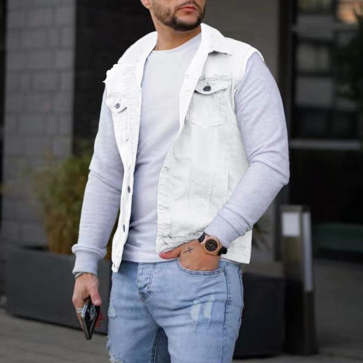 外套 歐美馬甲男外穿夏秋款男士休閒透氣毛邊翻領紐扣馬甲修身-細節圖2