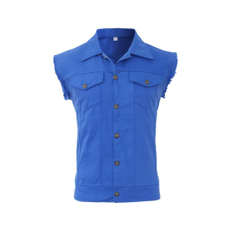 外套 歐美馬甲男外穿夏秋款男士休閒透氣毛邊翻領紐扣馬甲修身-細節圖9