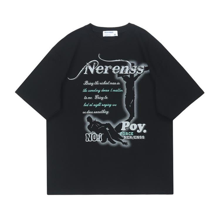 T-002時尚男裝簡約字母印花短袖T恤2023春夏新款圓領寬松顯瘦上衣-細節圖4